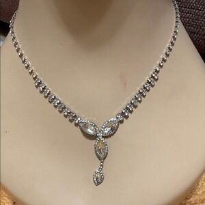 Vintage Charming Charlie Silver Marquise Crystal Y-Necklace